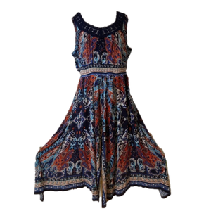 Bohemian Paisley Sleeveless Midi Dress - Navy & Rust